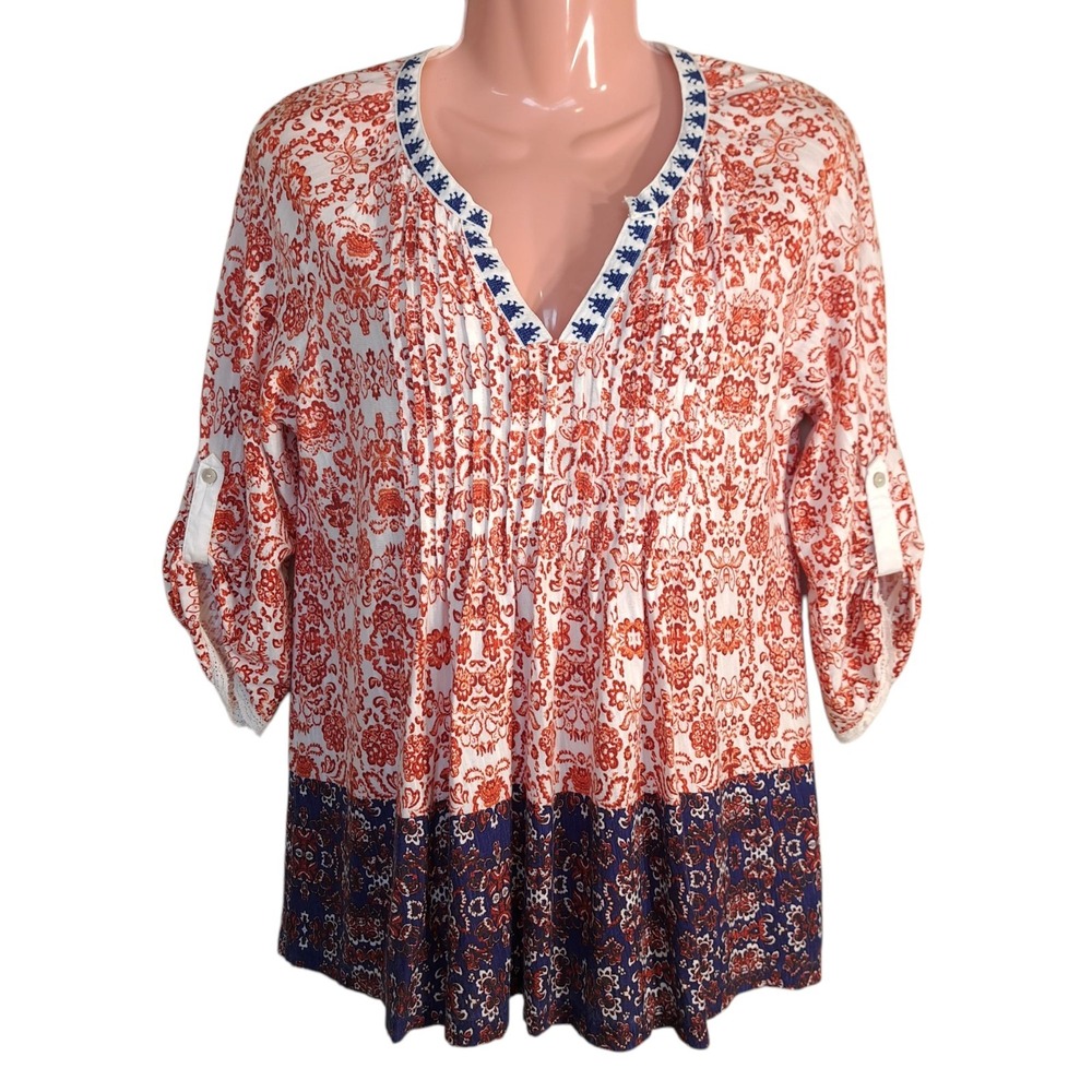 Vintage America Women's Blouse Size S Red/Blue Bohemian Style Pullover